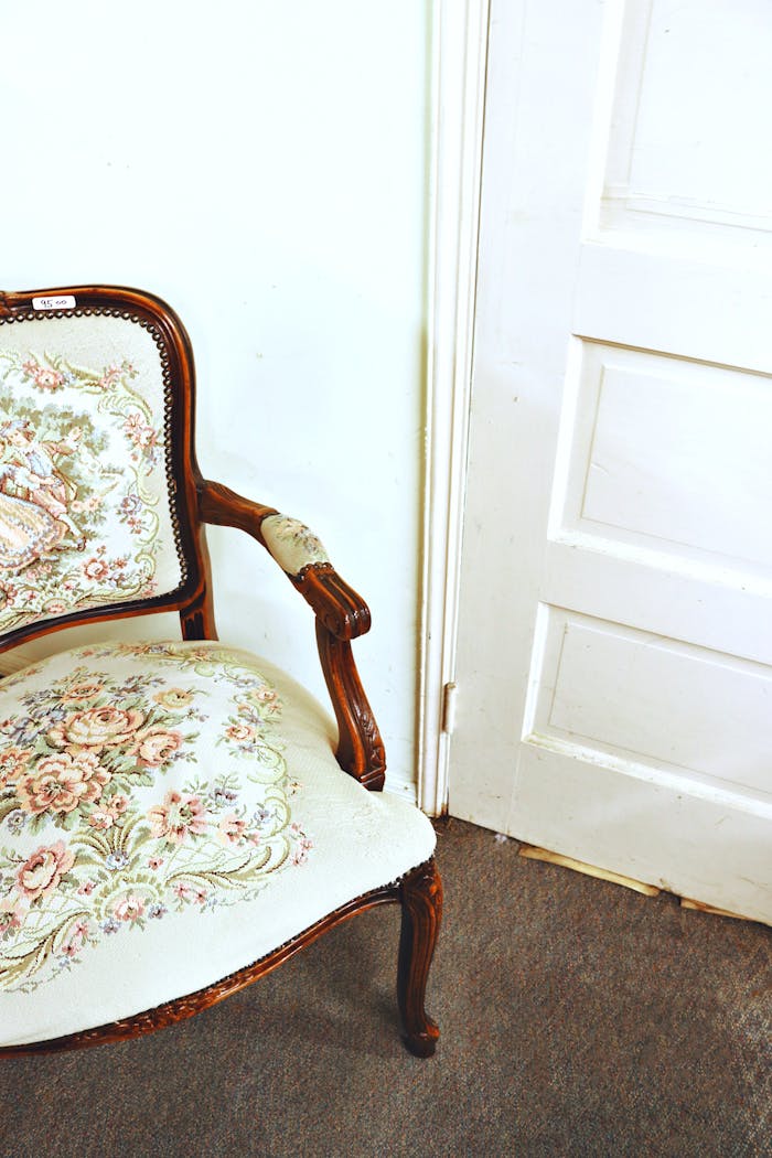 White and Gray Floral Chair